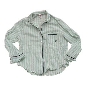 Victoria's Secret Mint Striped Pajama Button Up Top - Size Medium